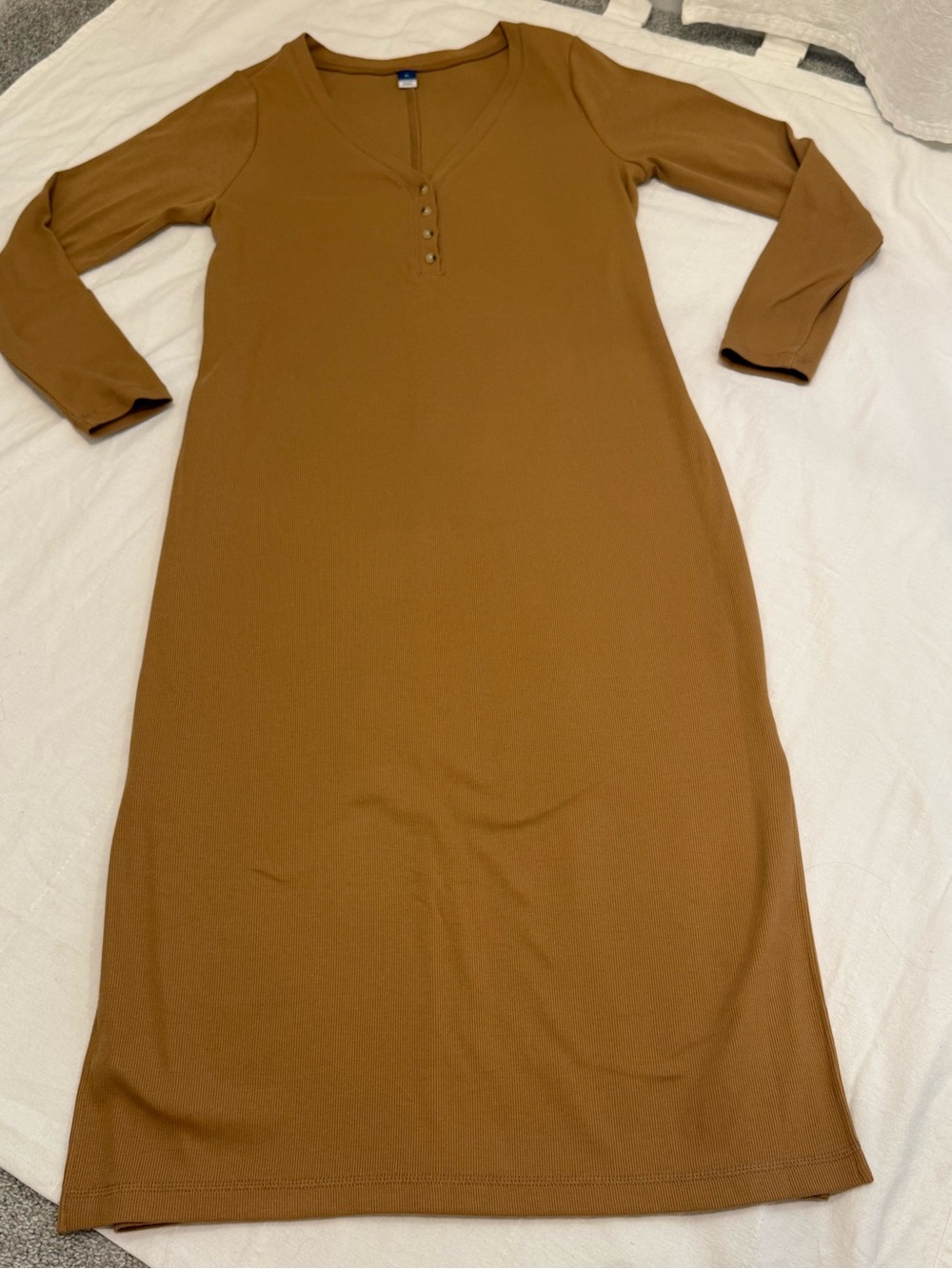 Old Navy XL Ribbed Henley Midi Dress Camel Brown Long Sleeve